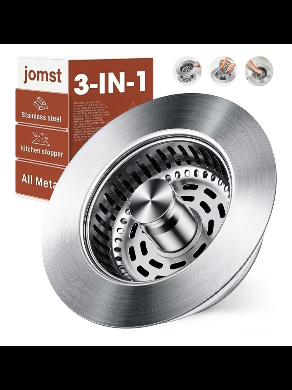 3-in-1 Stainless Steel Sink Strainer - Silver